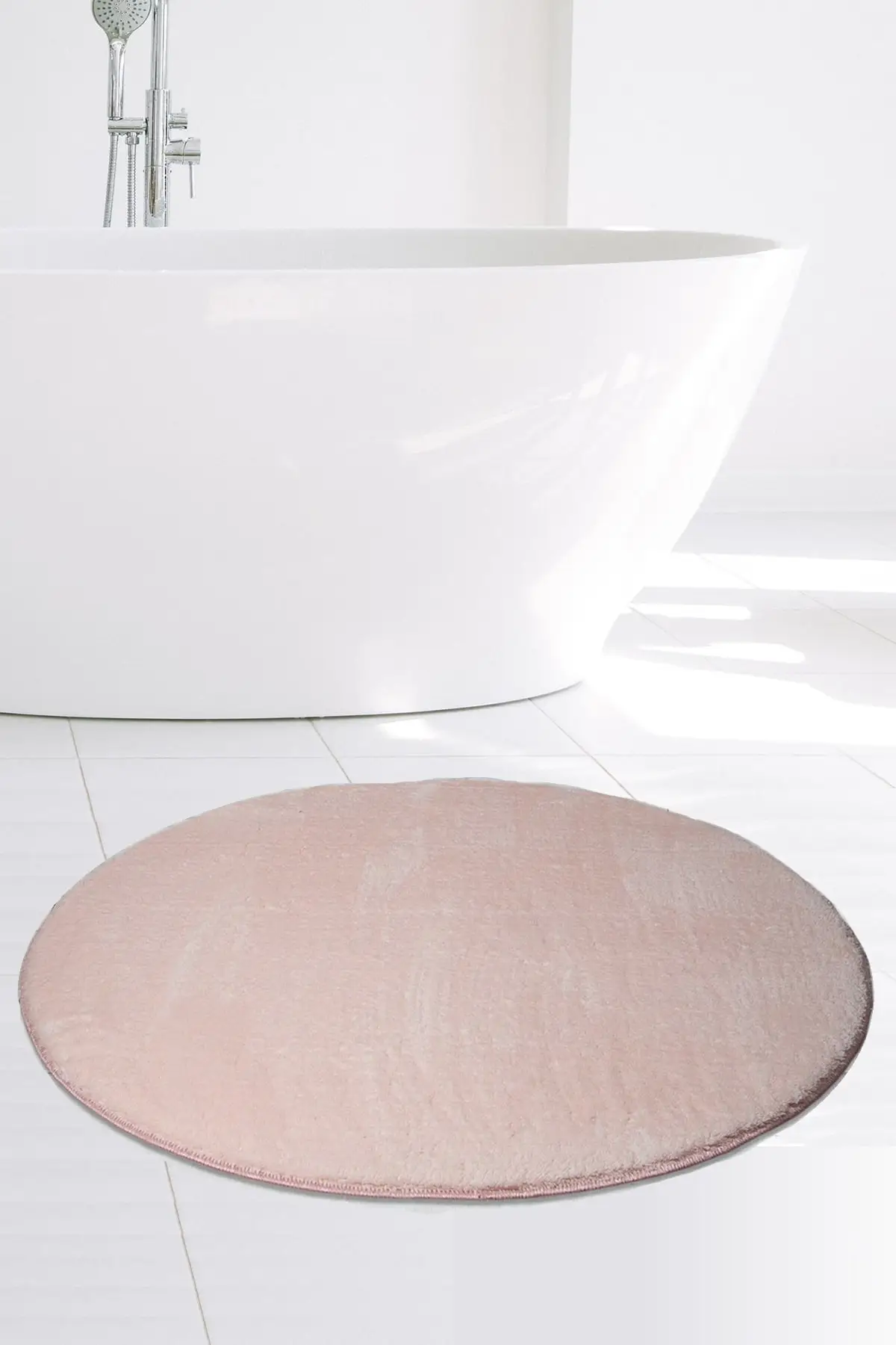 

Powder 80x80 Cm Round Post Plush Bath Mat Gel Non-Slip Base Pufidik Made One-Piece Cotton Pink Textile home &
