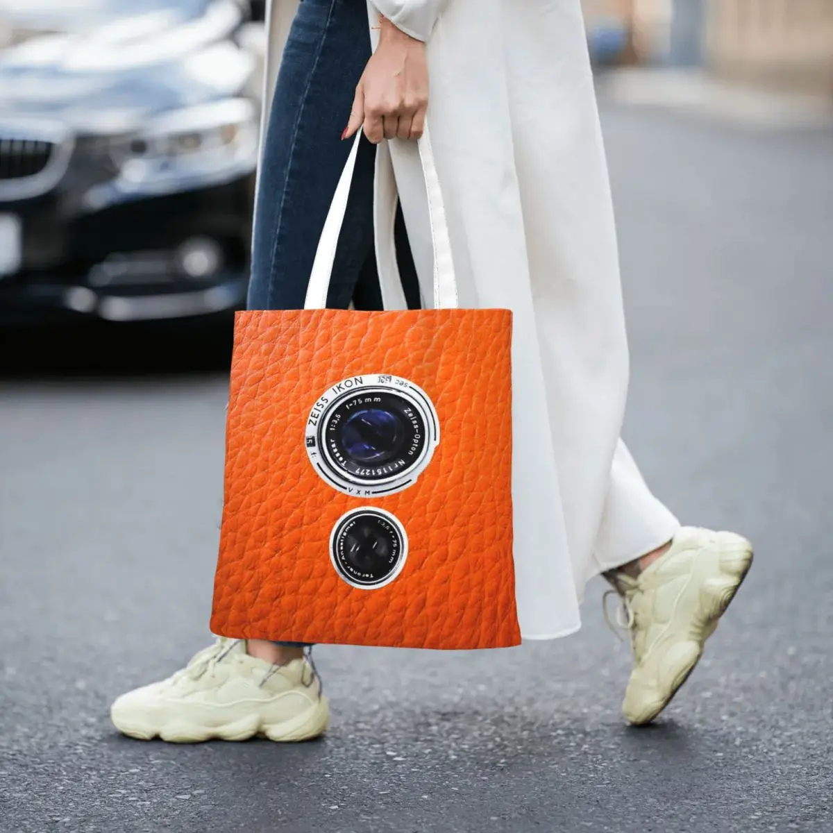 Camera With Orange Pumpkin Leather For Photographer Gift Totes Canvas Handbag Women Canvas Shopping Bag