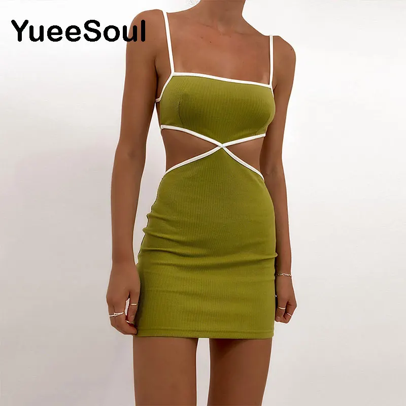 

Green Women Dress Sleeveless Halter Sheath Sexy Mini Dress 2022 Summer Fashion Sexy Casual High Street Y2k Dresses
