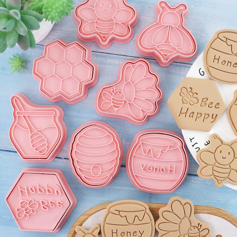8pcs/set Cartoon Bee Cookie Cutters 3D Bee Honey Biscuit Mold Cookie Stamps Baking Mold DIY Kitchen Baking Tools images - 6