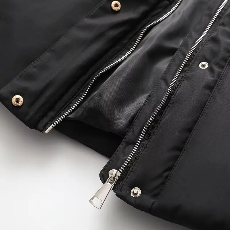 Women's Fall Winter Padding Coat TRAFZA Casual Hooded Jacket New 2024 Fashion Simple Versatile Black