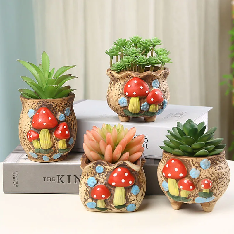 

Home Courtyard Decor Rough Pottery Burning Hand-painted Flower Pot With Hole Succulent Pot Ceramic Gardening Bonsai Potted