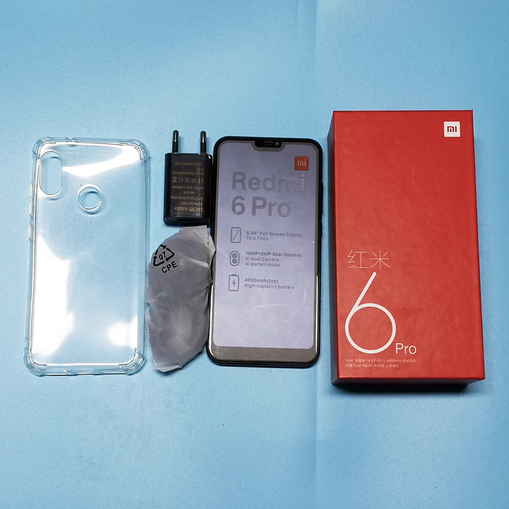 Smartphone Xiaomi Redmi 6 Pro / Mi A2 lite Cellphone with Phone Case, 4000mAh Batterry Dual SIM Solt Dual Camera Global Firmware