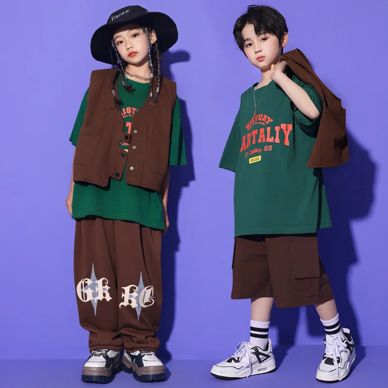 

Танцевальная одежда для девочек и подростков, Детская уличная одежда для мальчиков, комплект из жилета и брюк в стиле хип-хоп, детские летние модные костюмы, костюмы, спортивные костюмы