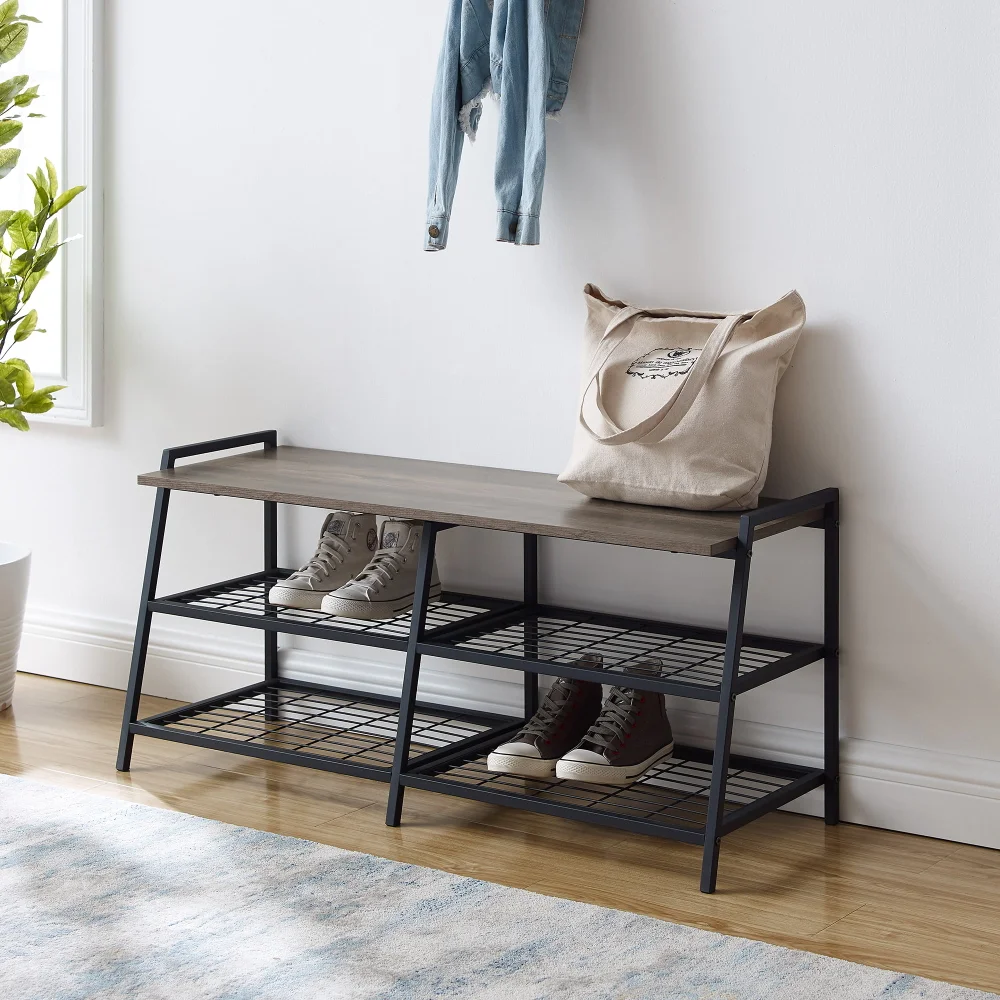 

Manor Park 3-Tier Durable Shoe Rack, Metal, MDF and Wood, Gray