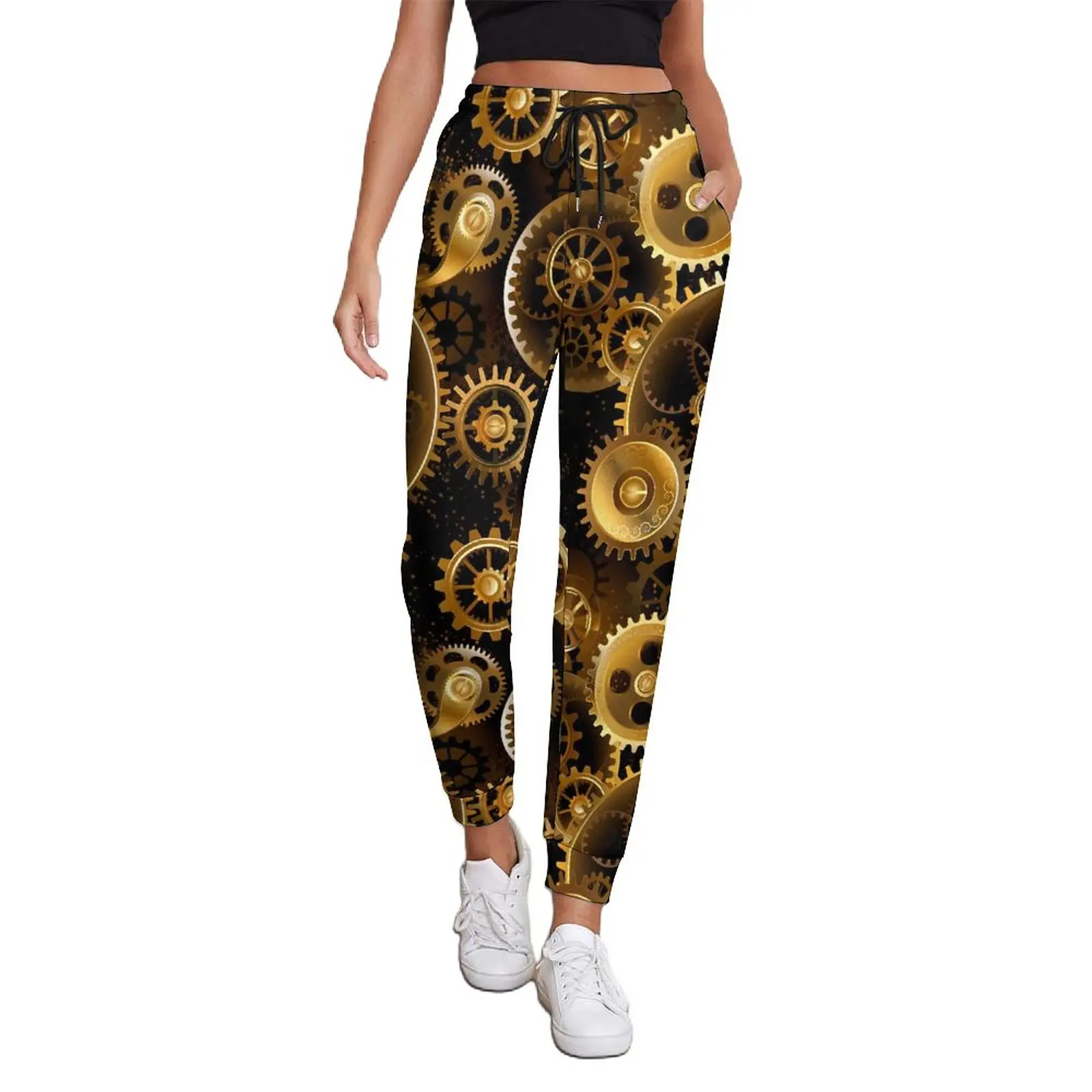 

Steampunk Print Jogger Pants Spring Brass Gears Casual Sweatpants Female Aesthetic Printed Trousers Big Size 2XL