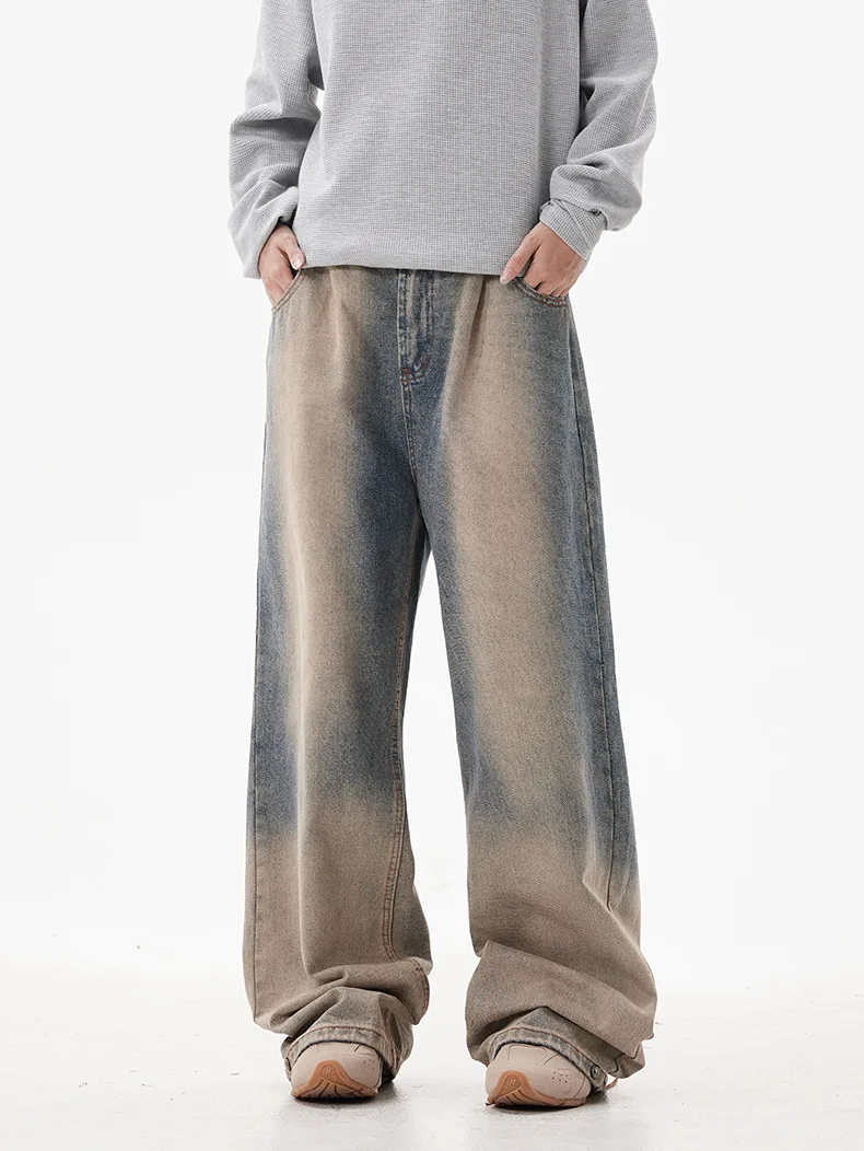 Джинсы мужские/женские градиентные прямые широкие брюки с карманами в