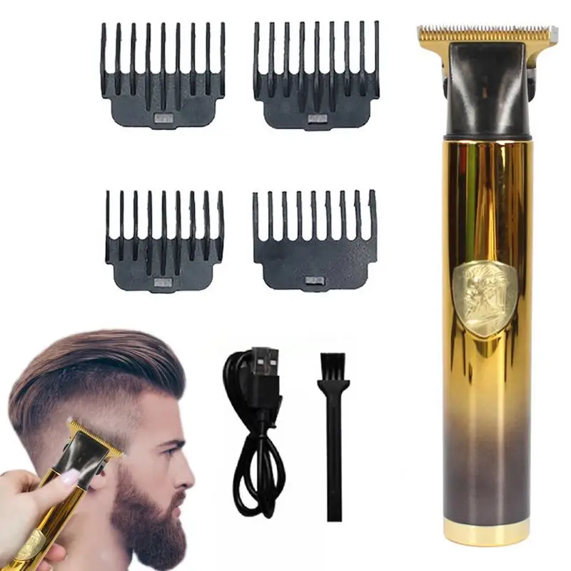 

Электрическая машинка для стрижки волос T9, Аккумуляторный мужской триммер для бороды с тиснением, с 4 направляющими гребнями
