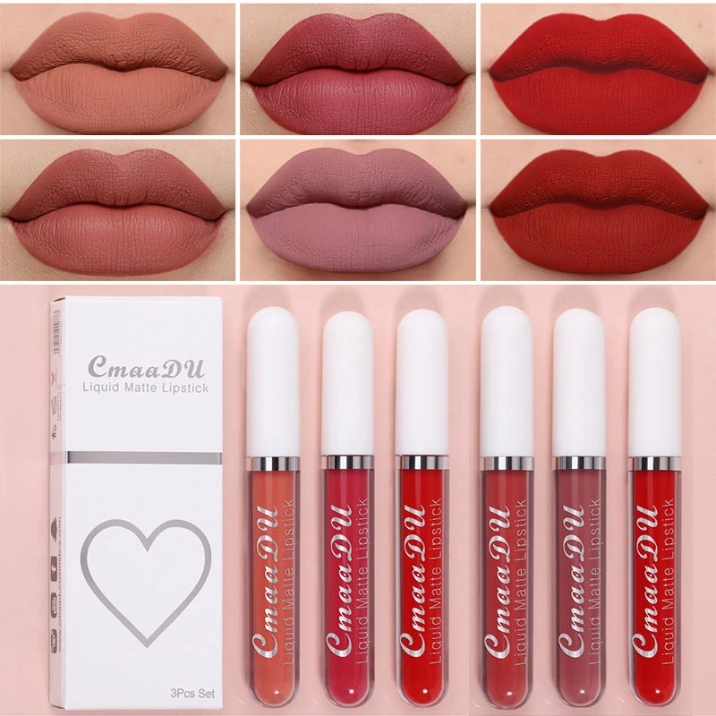 

3PCS Liquid Lipstick Velvet Matte Lip Makeup Lip Gloss Waterproof Non-stick Cup Lipsticks Cosmetics Make-up For Women Maquillaje