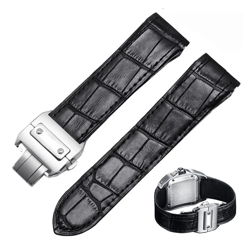 High-end Genuine Leather watch strap 20mm 23mm for cartier Santos strap Santos 100 men's and women's folding clasp watchband