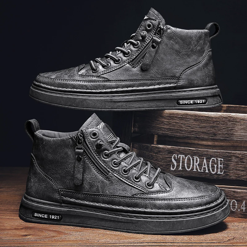 Мужские ботинки модная повседневная обувь кожаные кроссовки со средним верхом