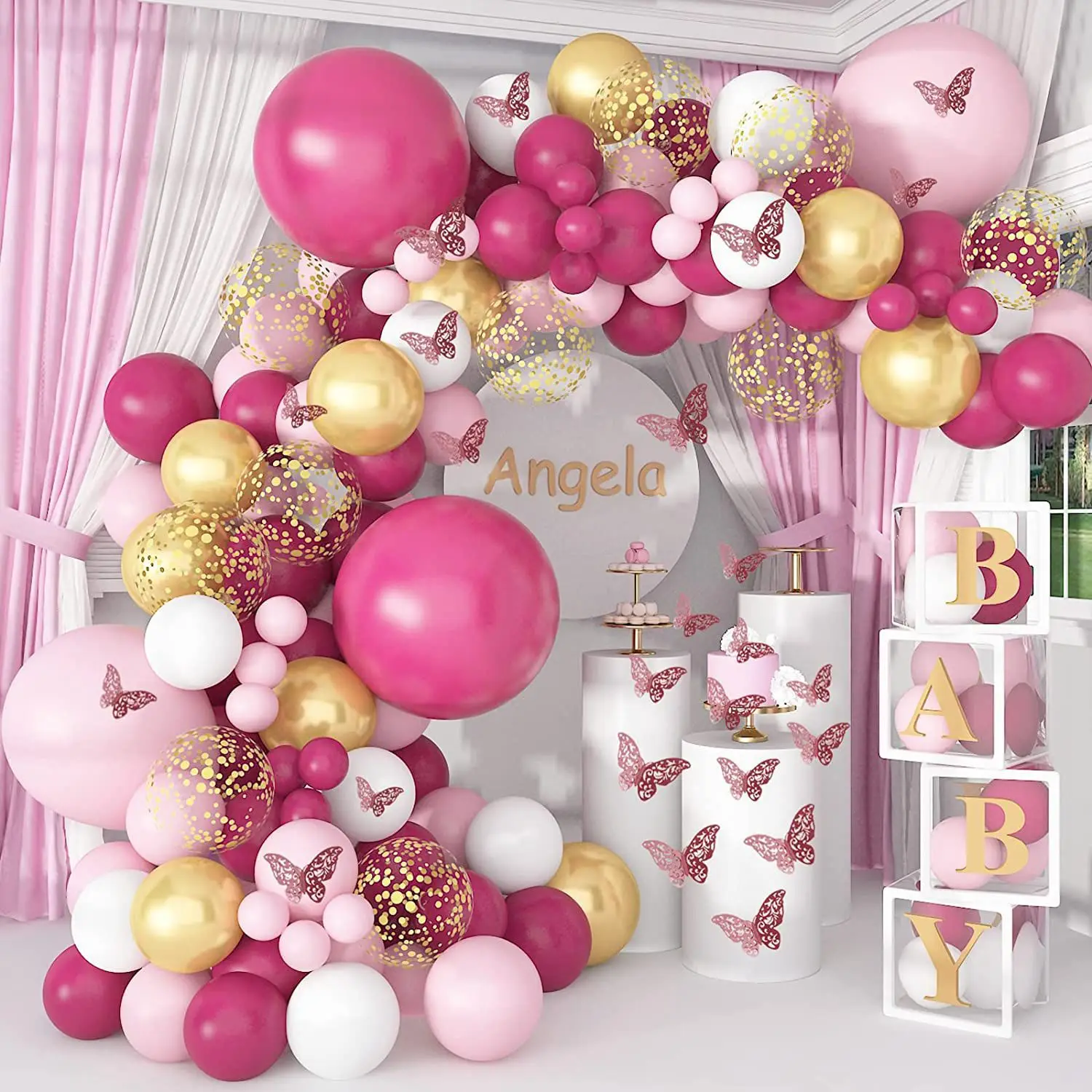 

Розовые, розовые, золотые бриллианты, цепочка, Свадебный шар, арка, счастливый мистер и миссис, любовь, Свадебная вечеринка, Бабочка, балон
