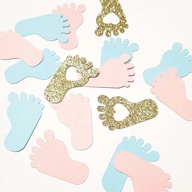 

Pink Blue Gold Baby Footprint Confetti Baby Shower Gender Reveal Party Table Candy Box DIY gender reveal decorations Supplies