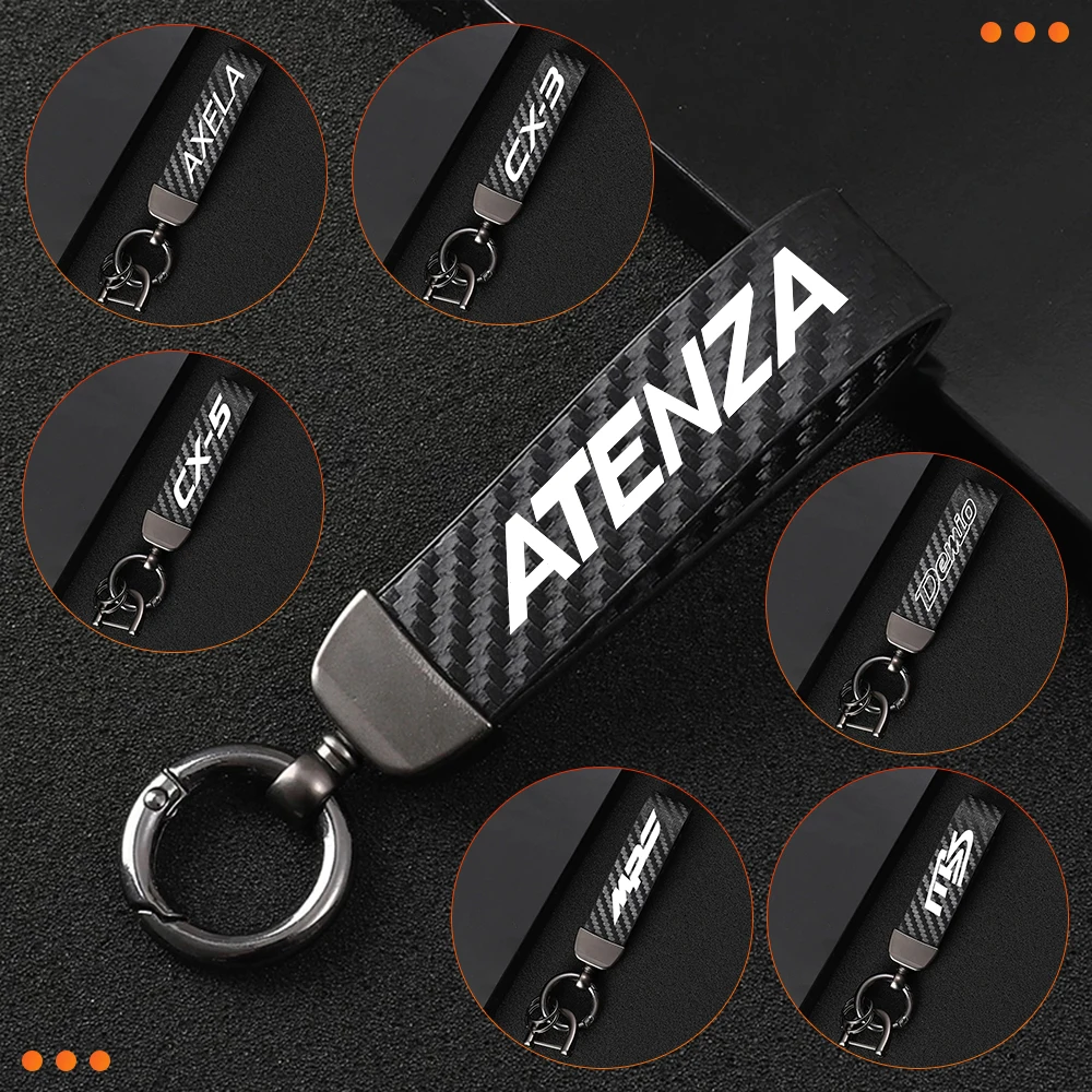 

For Mazda Atenza Axela Demio CX-3 CX-5 MPS MS MX-5 Carbon Fiber Striped Leather Material Car Key Rope Strap Keyrings Accessories