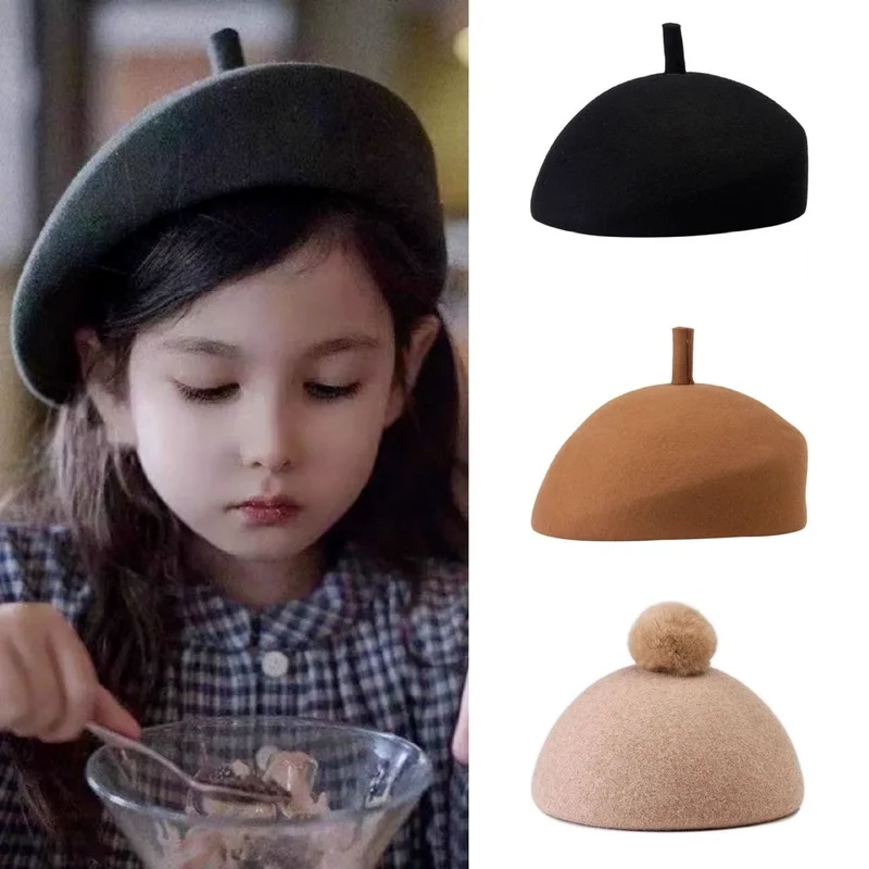 

Children's Painter Wool Hat 2021 MES Autumn and Winter New Retro Children Niche Design Woolen Girl Beret Felt Hat