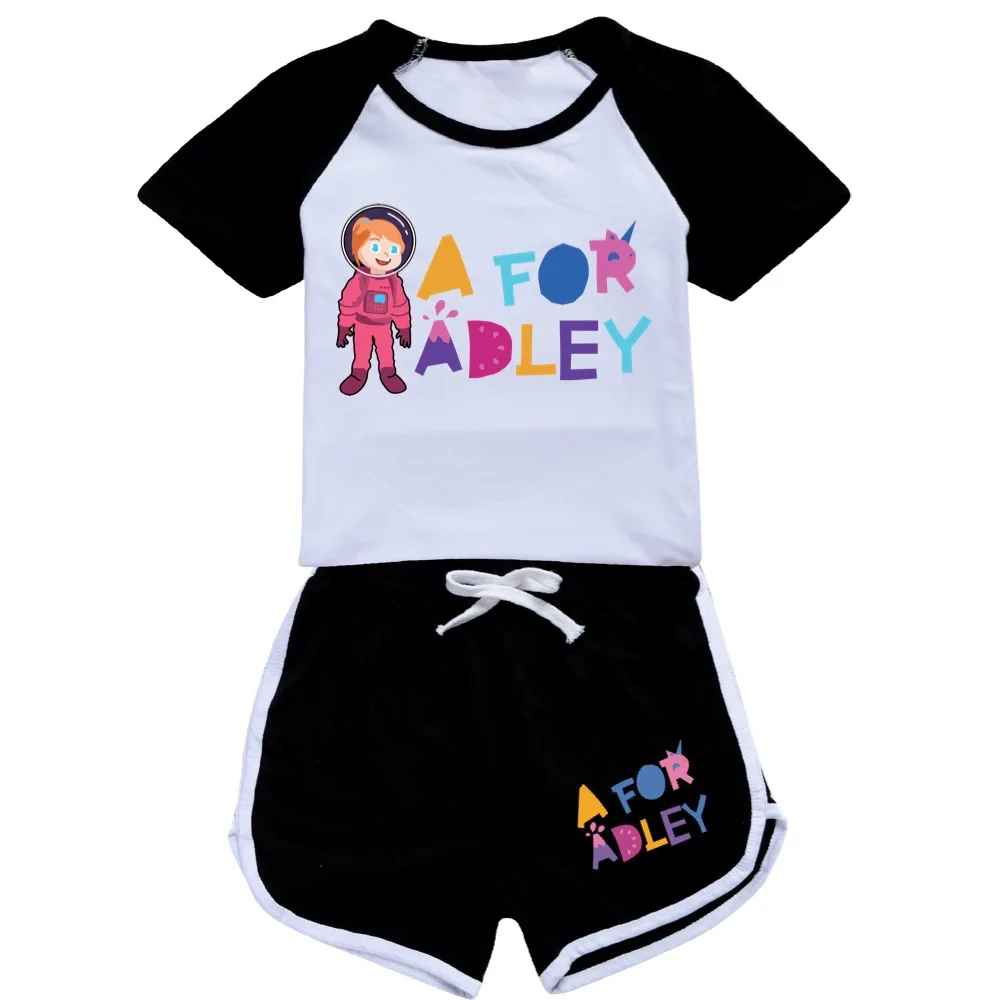 A for Adley Одежда для детей 2025 Летний спортивный костюм бега маленьких девочек
