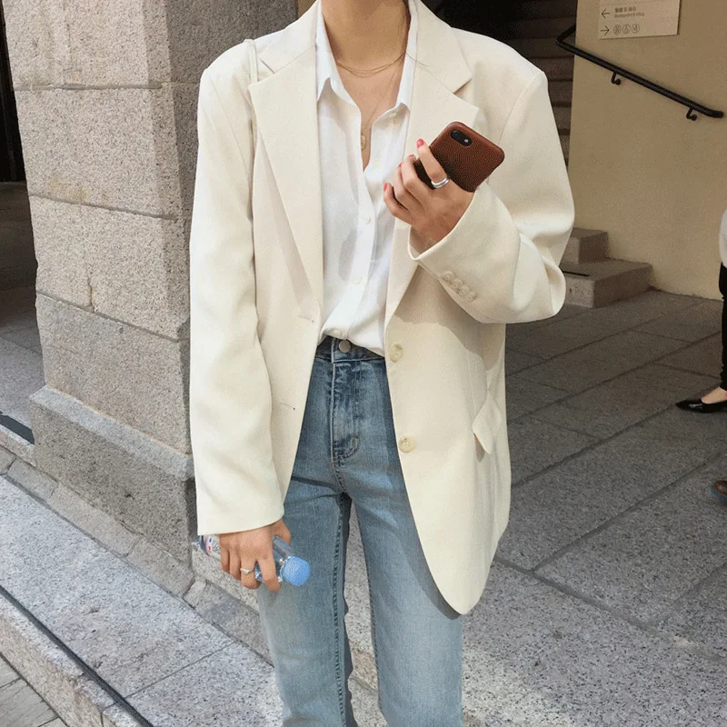 Blazer Women's New Style 2021 Korean Casual Single-breasted Loose Long-sleeved Autumn Suit Temperament Blouse British Style