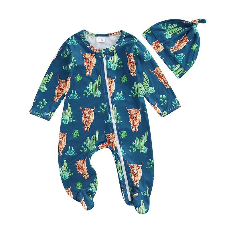 Комбинезон на молнии с длинным рукавом и принтом коровы