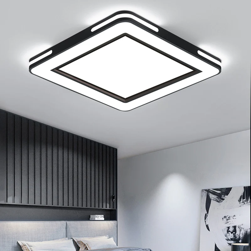 Home Bedroom LED Lamp Modern Minimalist Square Black Nordic Ceiling Light Child Room Study Kitchen Decorative Lighting Fixture