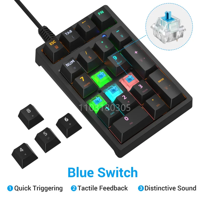 Новинка 21 клавиша цифровая клавиатура с зеленой осью Rgb эргономичная для