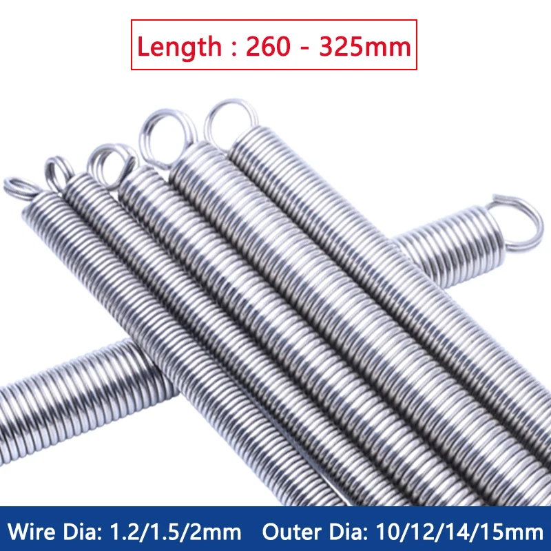 

1pc Wire Dia 1.2mm 1.5mm 2mm 304 Stainless Steel Dual Hook Tension Spring Closed Loop Hardware Accessories Length 260-325mm