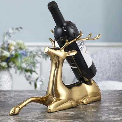 

Pure copper deer luxury red wine display rack wall cabinet decoration model room gold wine countertop rack creative ornaments