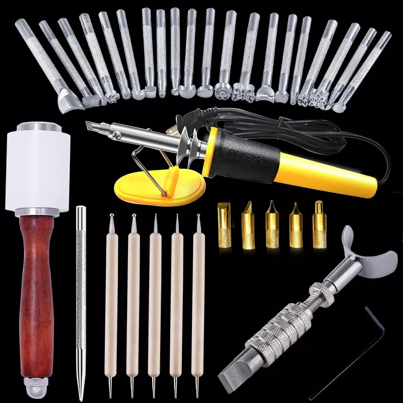 

MIUSIE 29Pcs Leather Carving Set Stamping Punch Set and Adjustable Swivel Knife Carving Working Saddle Making for Beginner
