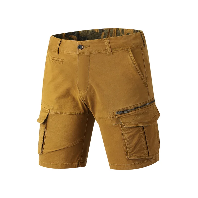 

Man Casual Sports Cargo Shorts Black Button Closure Zipper Pockets Hight Waist Drawstring Elastic Waistband Waterproof