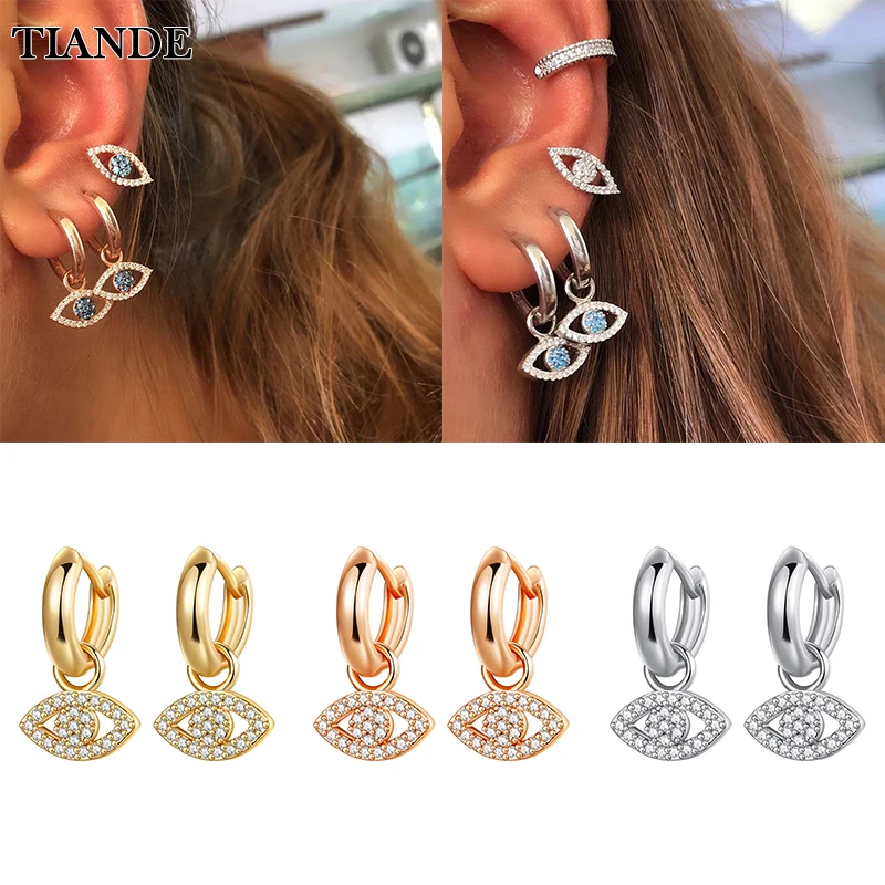 

TIANDE Silver Color Gold Plated Dangle Earrings for Women Zircon Piercing Evil Eye Hoop Drop Earrings 2022 Jewelry Wholesale