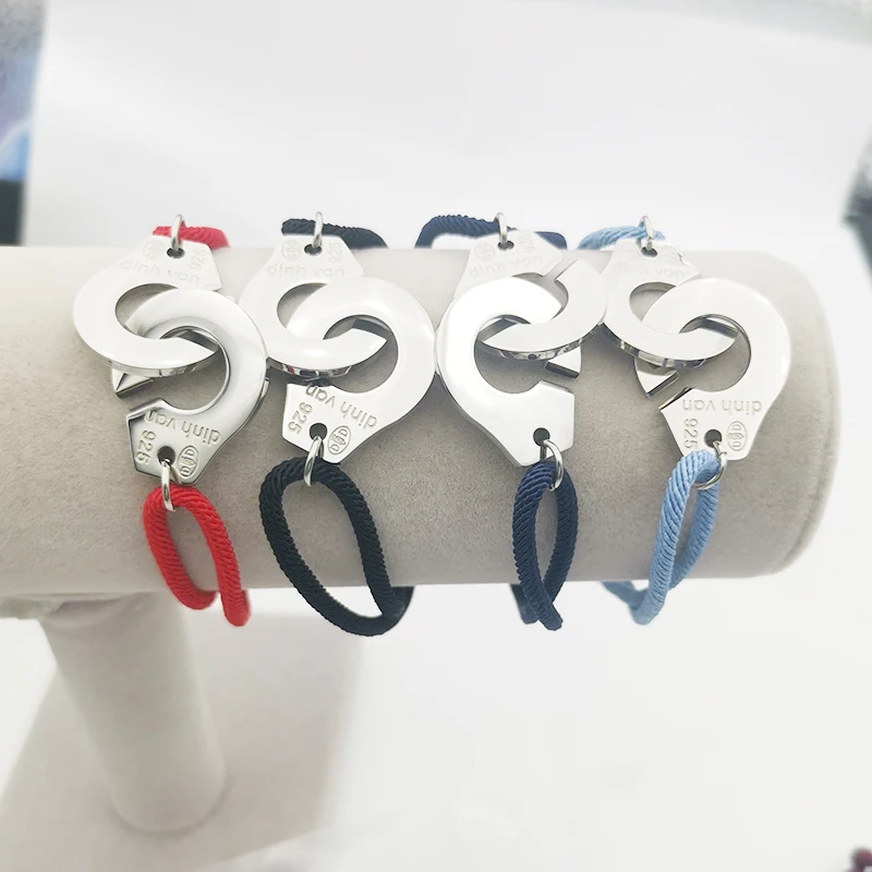 

High Quality Men Bracelet Stainless Steel Big Handcuff Bracelet Adjusstable Lace Up Rope Menottes Bijoux Corde