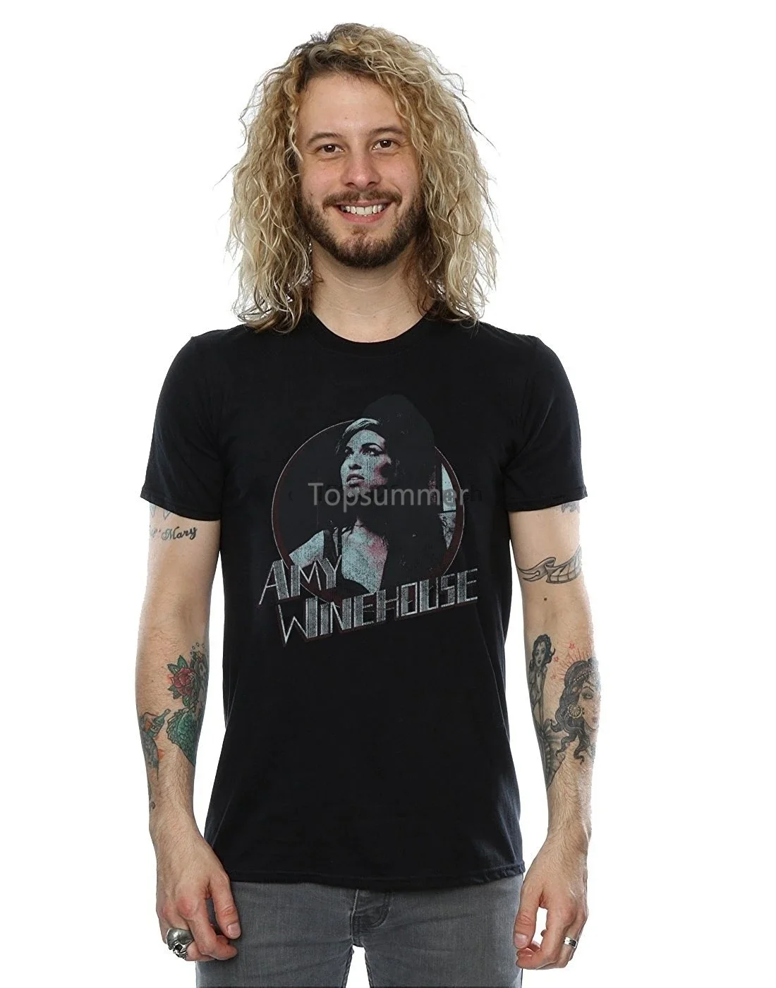Мужская футболка с потертостями и круглом Amy Winehouse