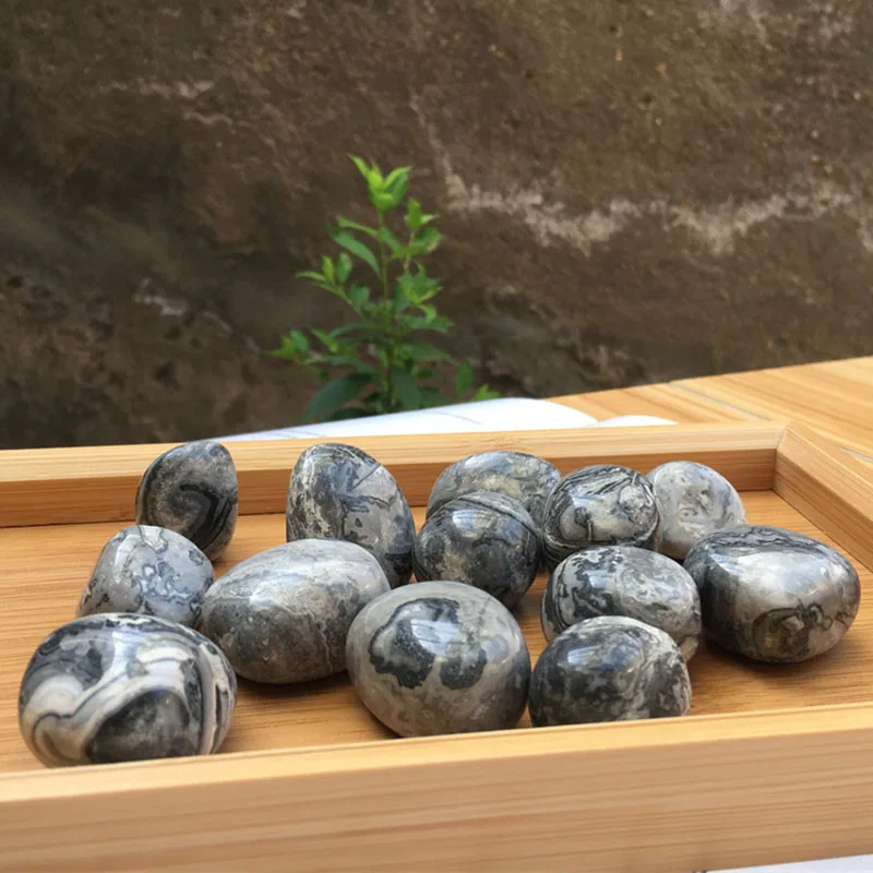 

Wholesale 25-30mm Polished Crystals Healing Gemstone Natural Gray Picasso Jasper Tumbled Stones For Decoration