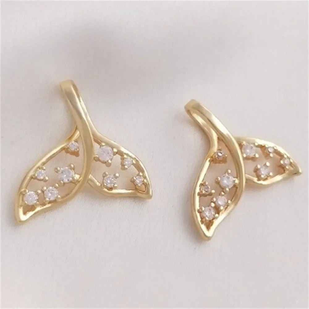 14 К позолоченный полый циркон рыбий хвост кулон Русалка кита DIY браслет ожерелье