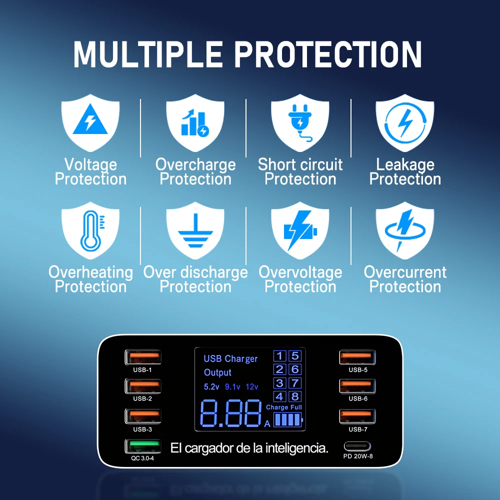 Зарядное устройство с 8 USB-портами и ЖК-дисплеем | Мобильные телефоны аксессуары