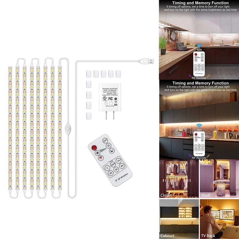

Promotion! 8 PCS Under Cabinet Lighting Kit, Stick-On Anywhere,USB Flexible Led Strip Lights With RF Remote And US Plug