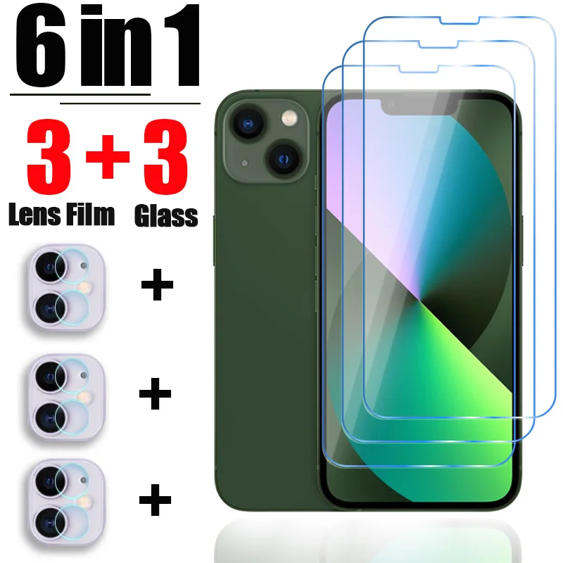 

6in1 Screen Protector for iPhone 13 12 11 Pro Max Mini Camera Lens Film for iPhone X XR Xs Max 7 8 6 6S Plus SE 2020 Glass