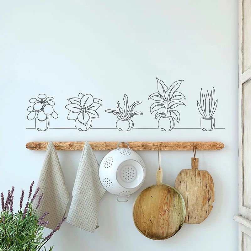 

Botanical Potted Plant Floral Wall Stickers Vinyl Art Home Decor Room Bedroom Nursery House Garden Outline Art Wallpaper G138