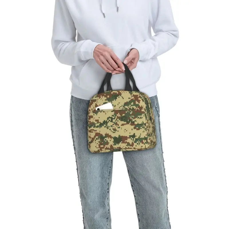Vintage Camo Thermal Insulated Lunch Bags Women Military Army Camouflage Resuable Lunch Tote for Outdoor Picnic Storage Food Box images - 6