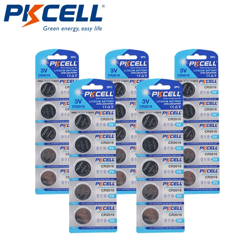

5Pack/25Pcs PKCELL CR2016 3V Lithium Battery BR2016 DL2016 ECR 2016 Button Batteries for Watch