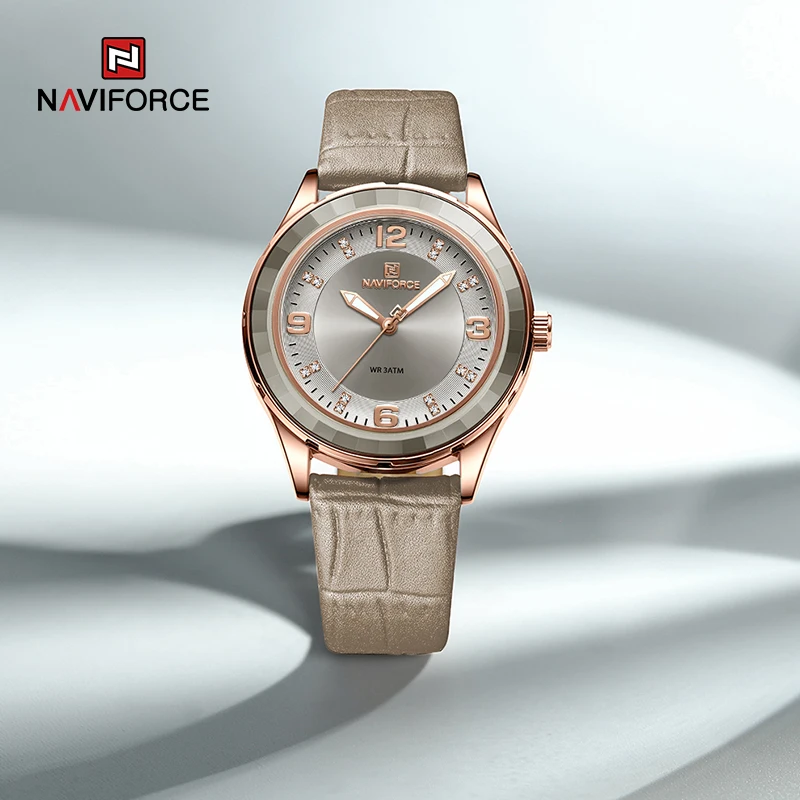NAVIFORCE элегантные часы с кожаным ремешком для женщин 3ATM водонепроницаемые Деловые