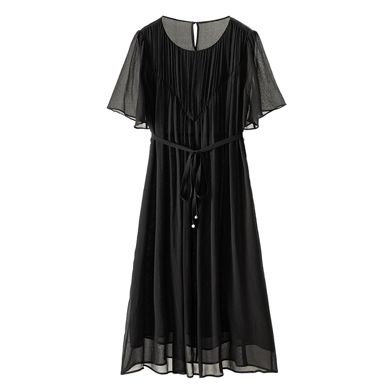 

Shuchan New NATURAL SILK Summer Dress Women Vestidos Elegantes Para Mujer Ankle-Length LOOSE O-Neck Summer