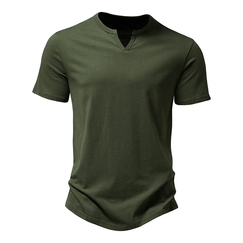 

Men Army Green Notched Collar Ultra Light Tshirt Short Sleeve Slim Fit Mens Summer New Tshirts Cotton Casual Tee Shirt Homme XXL