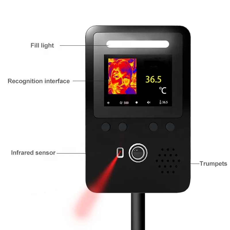 

Black Metal Temperature Kiosk Sensor Face Recognition Thermometer Smart Box with Remote Control