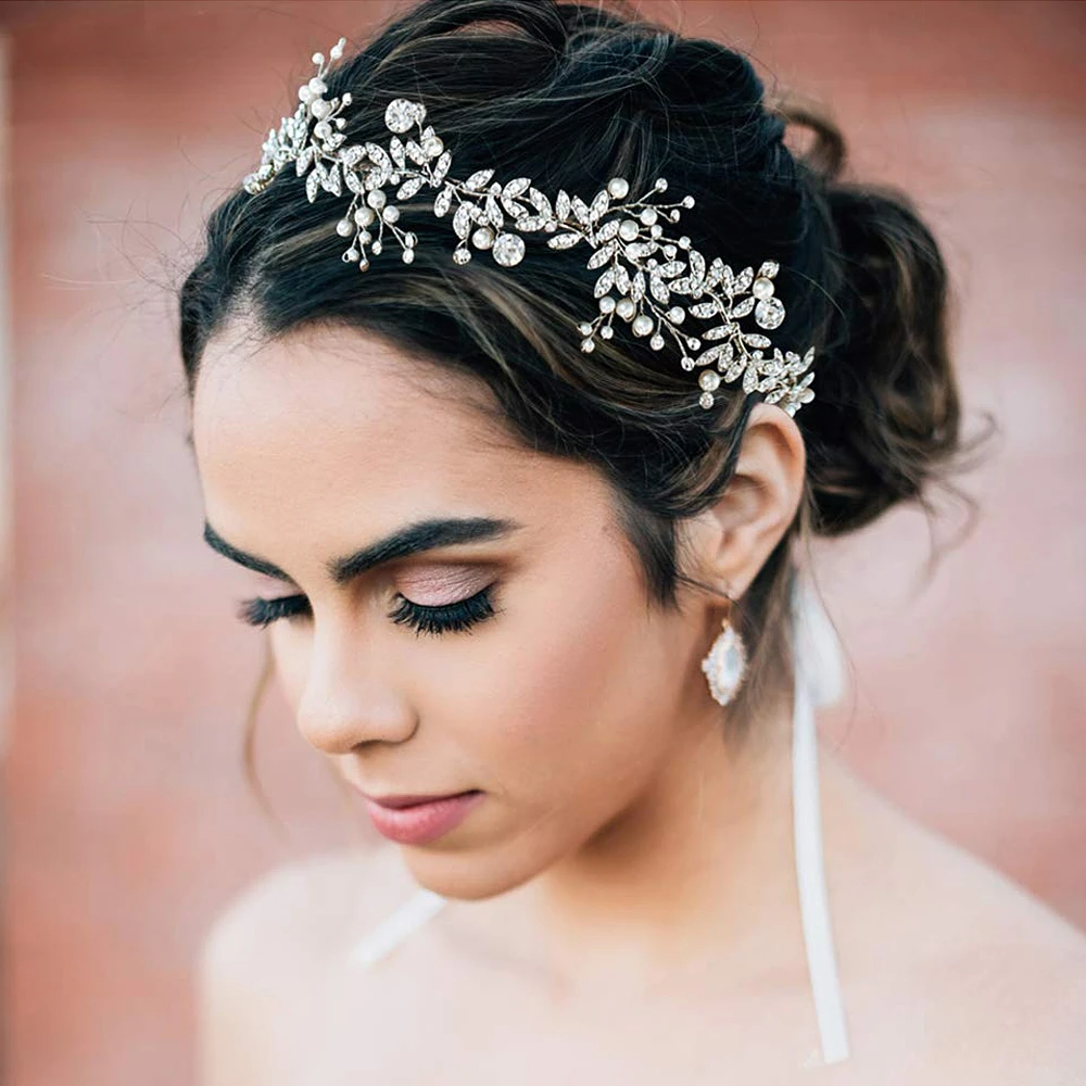 

New Wedding Hair Ornaments for Women Tiaras Bridal Rhinestone Headband Alloy Leaves Wedding Headpieces Headwear Wholesale