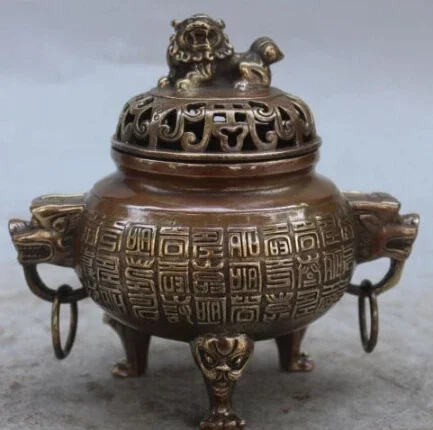 6-дюймовая китайская маркированная бронзовая статуя фэншуй льва дракона зверя