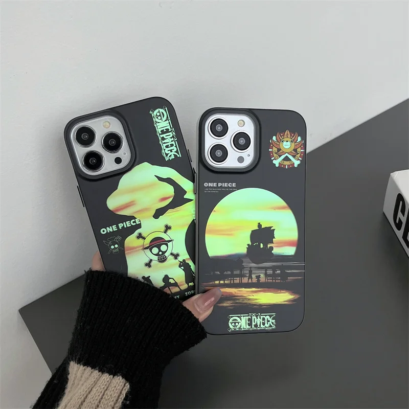 

Cartoon Anime One Piece Cover Laser Case for iphone 14 13 12 pro max 13pro 14pro 11 Luffy Shodow Phonecase Gift