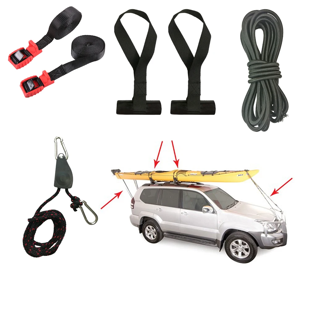 Kayak Strapping Down Kit Cam Buckle Tie Down Straps Rope Bow Stern Tie Down Ratchet Strap Hook Pulley Trunk Loops Hood