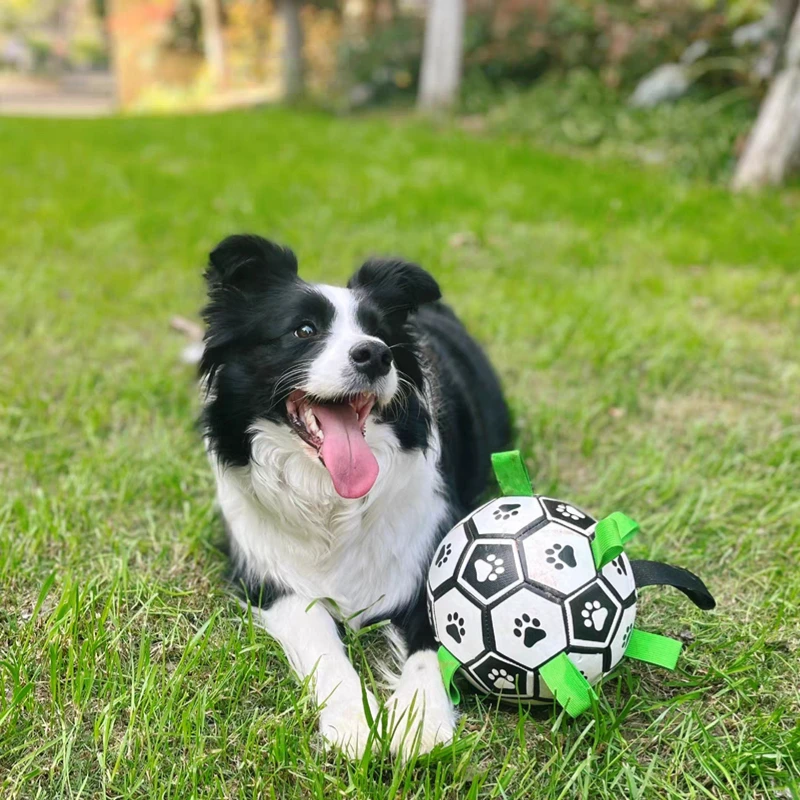 Interactive Dog Football Soccer Ball With Tabs Inflated Training Toy Outdoor Border Collie Balls Freeshipping Pet Supplies