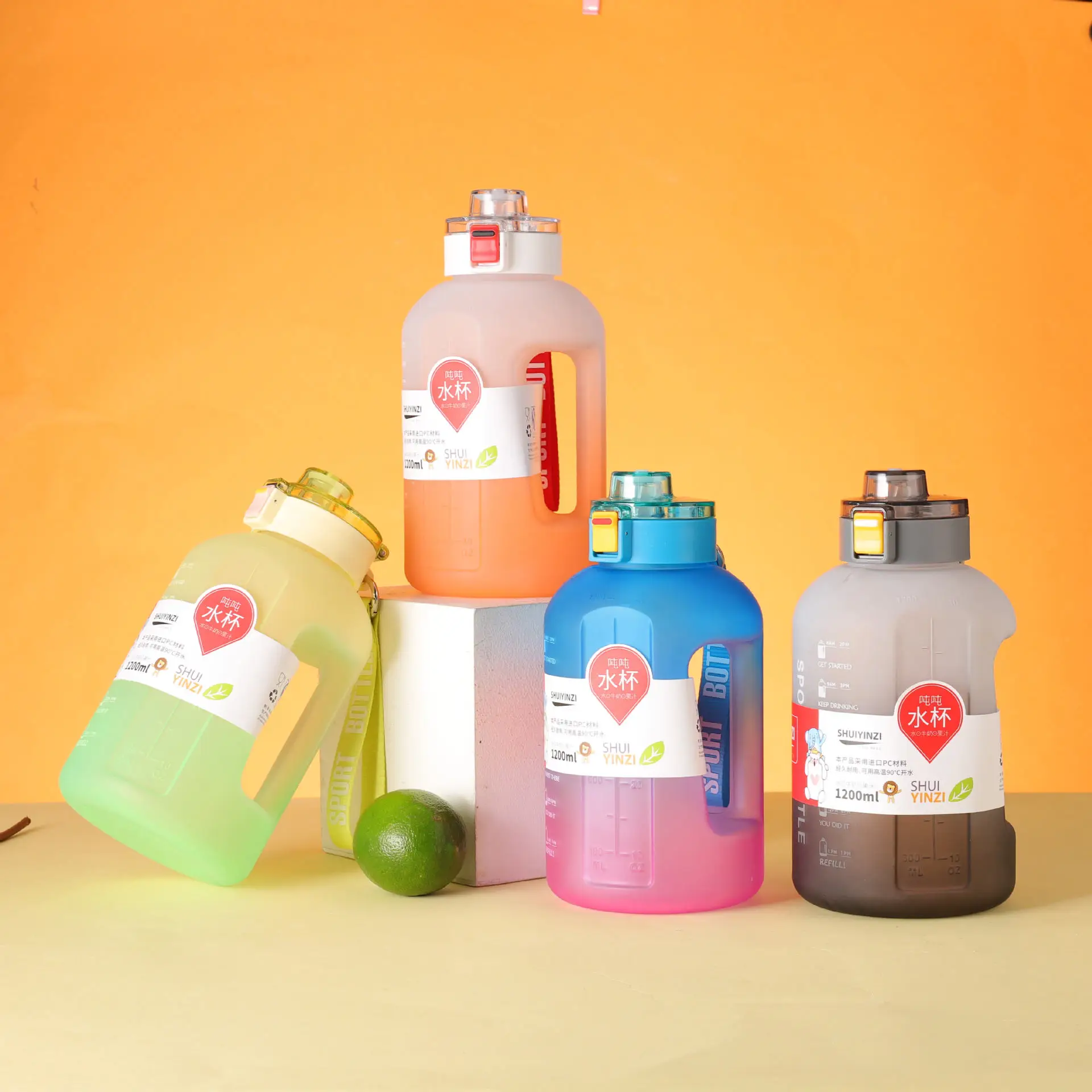 

Portable Large Capacity Plastic Bottle Ton Ton Bucket Sports Kettle Gym Water Cup Outdoor High Appearance Level Mug Scale 1200ML
