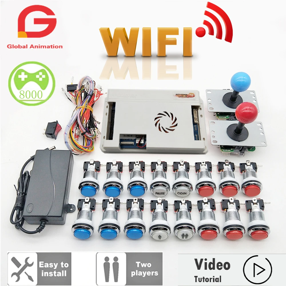 Pandora Game 3D WIFI 10000 in 1 Kit Copy SANWA Joystick,Chrome LED Push Button for DIY Arcade Machine Home Cabinet with Manual